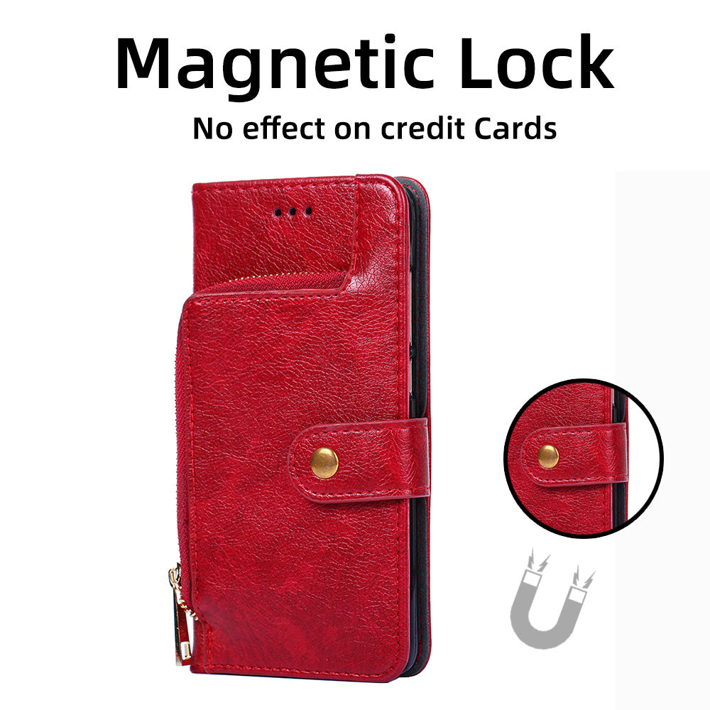 For Realme 10 Pro+ 5G Zipper Pocket PU Leather Shockproof Phone Case Wallet Stand Cover with Handy Strap