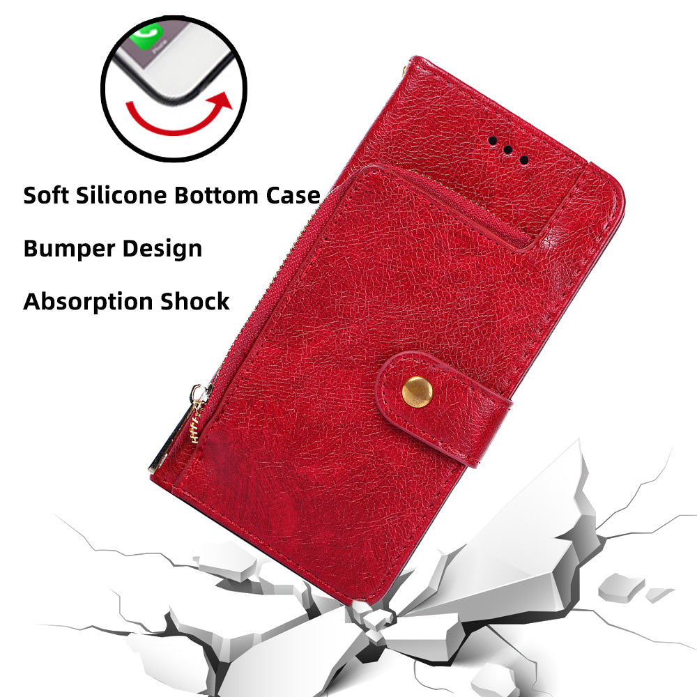 For Realme 10 Pro+ 5G Zipper Pocket PU Leather Shockproof Phone Case Wallet Stand Cover with Handy Strap
