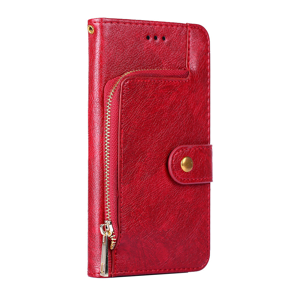 For Realme 10 Pro+ 5G Zipper Pocket PU Leather Shockproof Phone Case Wallet Stand Cover with Handy Strap