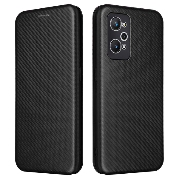 Magnetic Auto-absorbed Phone Case for Realme GT Neo 3T 5G / Realme GT Neo2 5G, Carbon Fiber Texture PU Leather Card Slot Stand Flip Cover