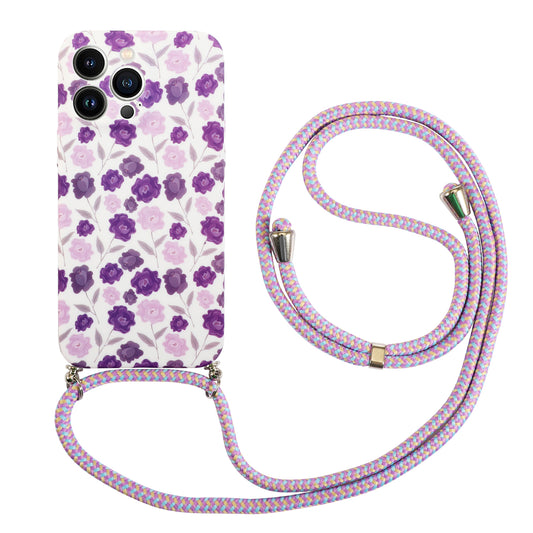 For iPhone 13 Pro 6.1 inch IMD Flower Pattern Printed Phone Cover Flexible TPU Protective Case with Lanyard