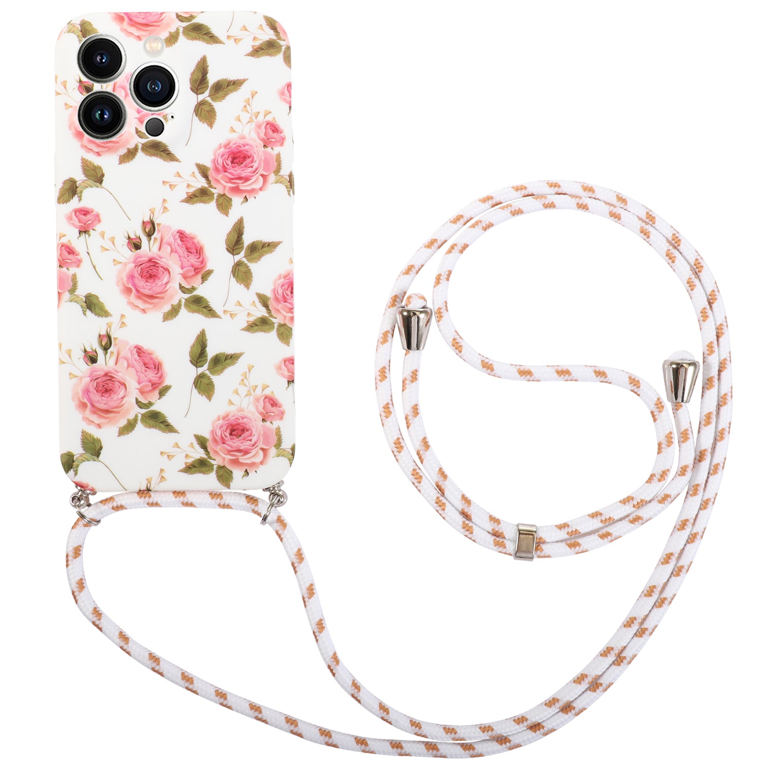 For iPhone 13 Pro 6.1 inch IMD Flower Pattern Printed Phone Cover Flexible TPU Protective Case with Lanyard