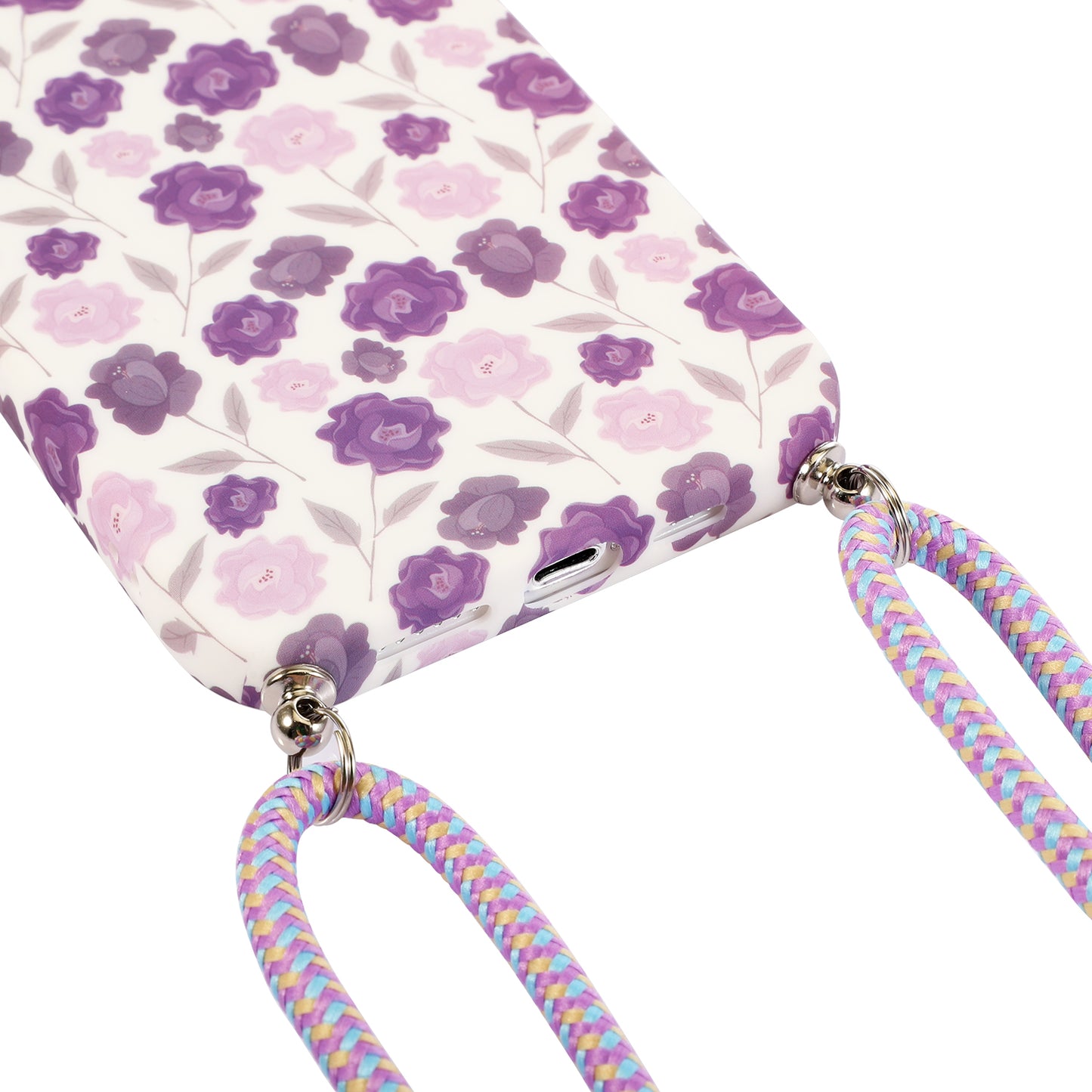 For iPhone 13 Pro 6.1 inch IMD Flower Pattern Printed Phone Cover Flexible TPU Protective Case with Lanyard