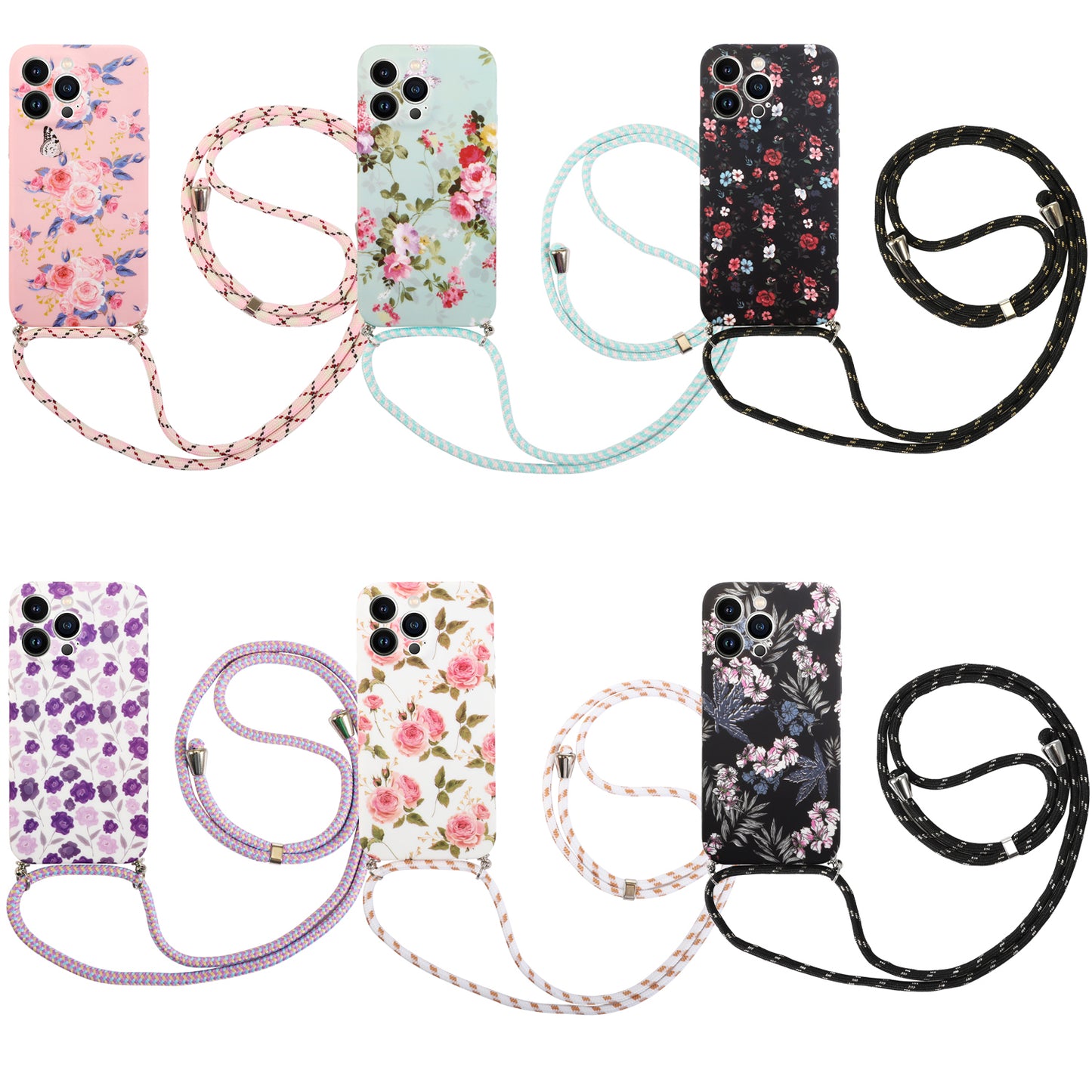 For iPhone 13 Pro 6.1 inch IMD Flower Pattern Printed Phone Cover Flexible TPU Protective Case with Lanyard