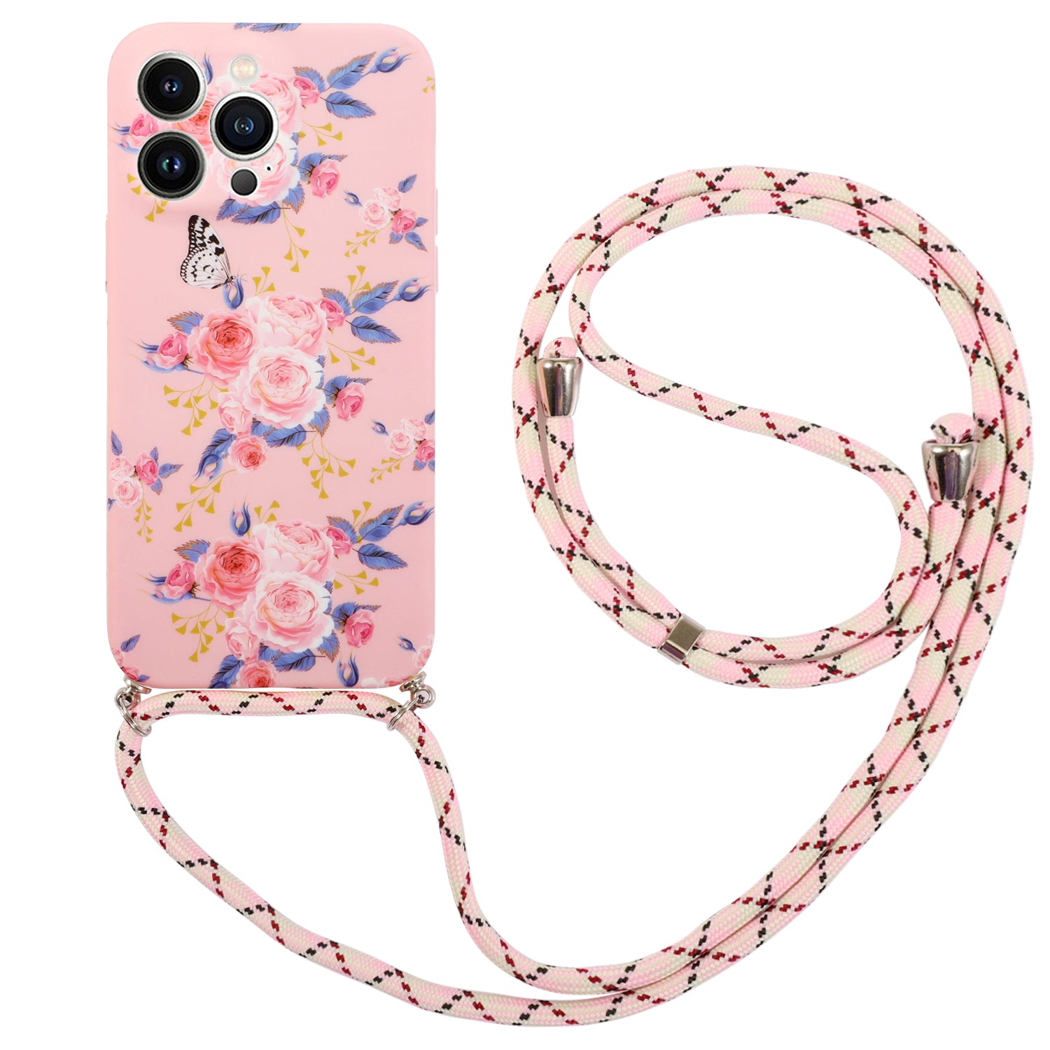 For iPhone 13 Pro 6.1 inch IMD Flower Pattern Printed Phone Cover Flexible TPU Protective Case with Lanyard