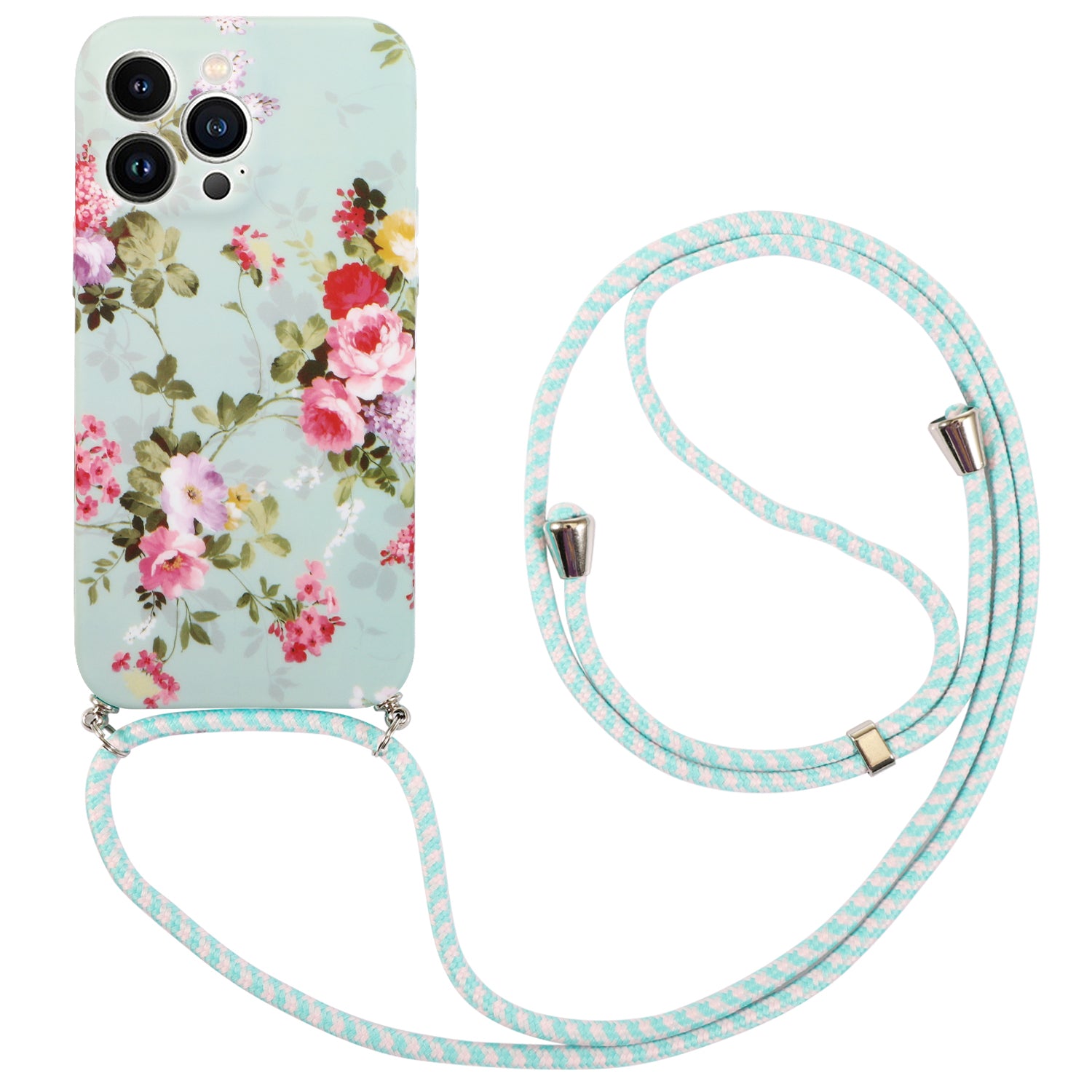 For iPhone 13 Pro 6.1 inch IMD Flower Pattern Printed Phone Cover Flexible TPU Protective Case with Lanyard