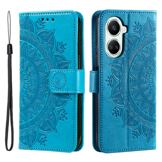 For Huawei nova 10 SE 4G Shockproof Imprinted Mandala Flower Phone Case Anti-drop Wallet Stand Cover with Strap