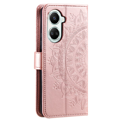 For Huawei nova 10 SE 4G Shockproof Imprinted Mandala Flower Phone Case Anti-drop Wallet Stand Cover with Strap