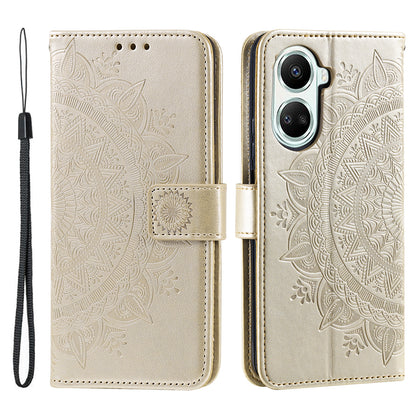 For Huawei nova 10 SE 4G Shockproof Imprinted Mandala Flower Phone Case Anti-drop Wallet Stand Cover with Strap