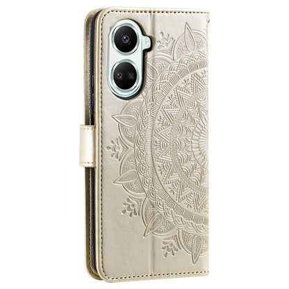 For Huawei nova 10 SE 4G Shockproof Imprinted Mandala Flower Phone Case Anti-drop Wallet Stand Cover with Strap