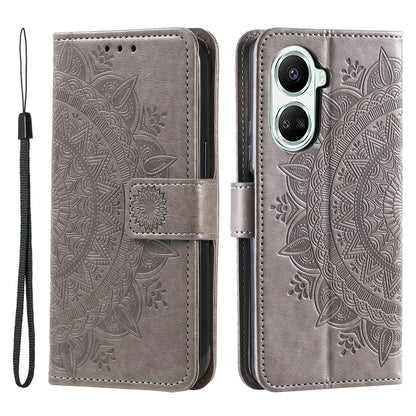 For Huawei nova 10 SE 4G Shockproof Imprinted Mandala Flower Phone Case Anti-drop Wallet Stand Cover with Strap