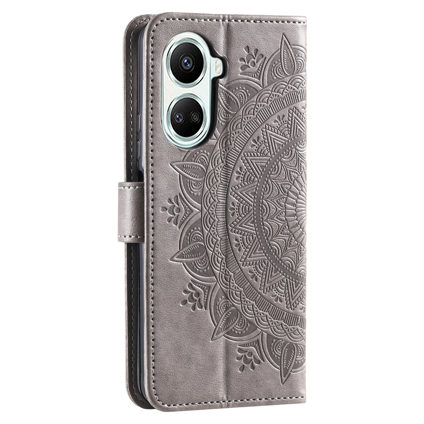 For Huawei nova 10 SE 4G Shockproof Imprinted Mandala Flower Phone Case Anti-drop Wallet Stand Cover with Strap