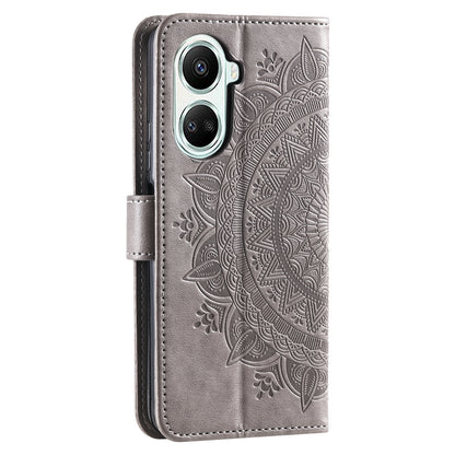 For Huawei nova 10 SE 4G Shockproof Imprinted Mandala Flower Phone Case Anti-drop Wallet Stand Cover with Strap