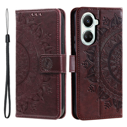 For Huawei nova 10 SE 4G Shockproof Imprinted Mandala Flower Phone Case Anti-drop Wallet Stand Cover with Strap