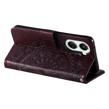 For Huawei nova 10 SE 4G Shockproof Imprinted Mandala Flower Phone Case Anti-drop Wallet Stand Cover with Strap