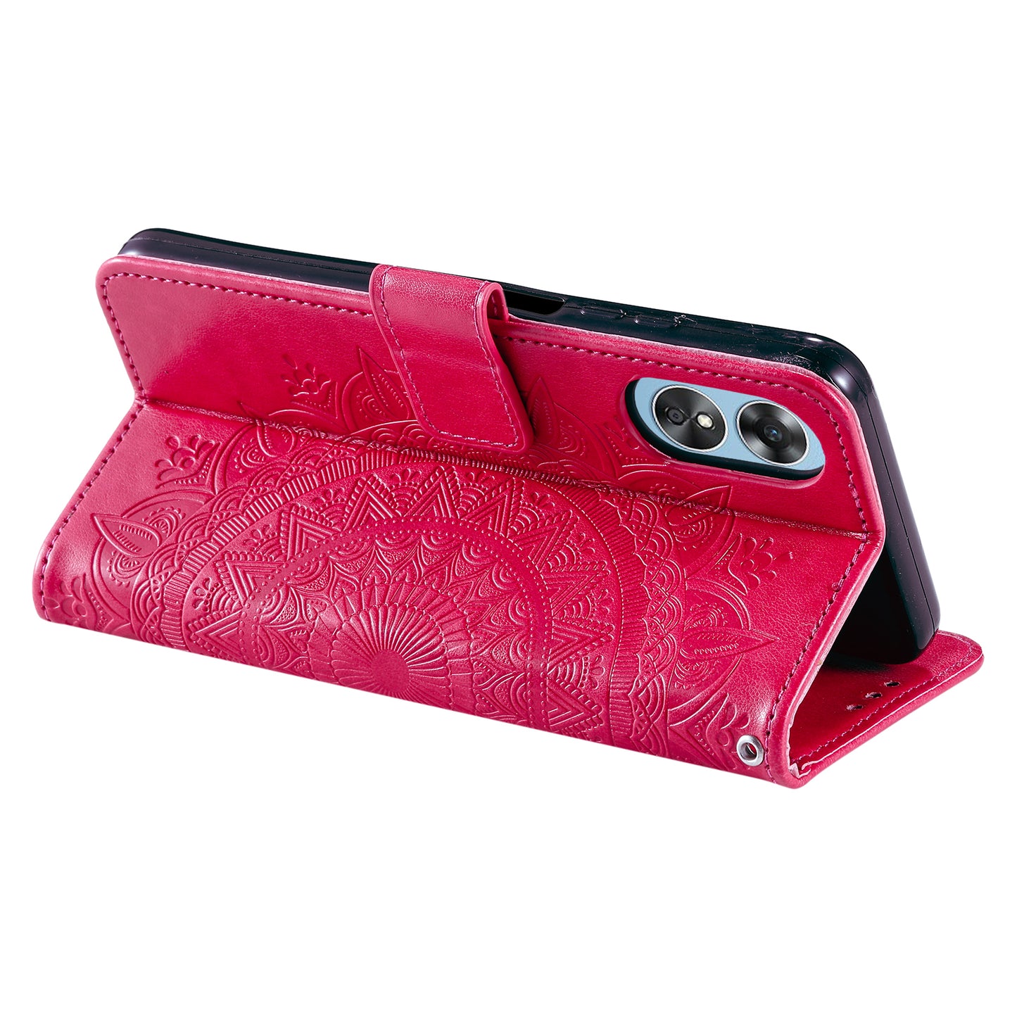 Mobile Phone Case for Oppo A58 5G, Imprinted Mandala Flower Pattern Wallet Stand Phone Cover with Strap