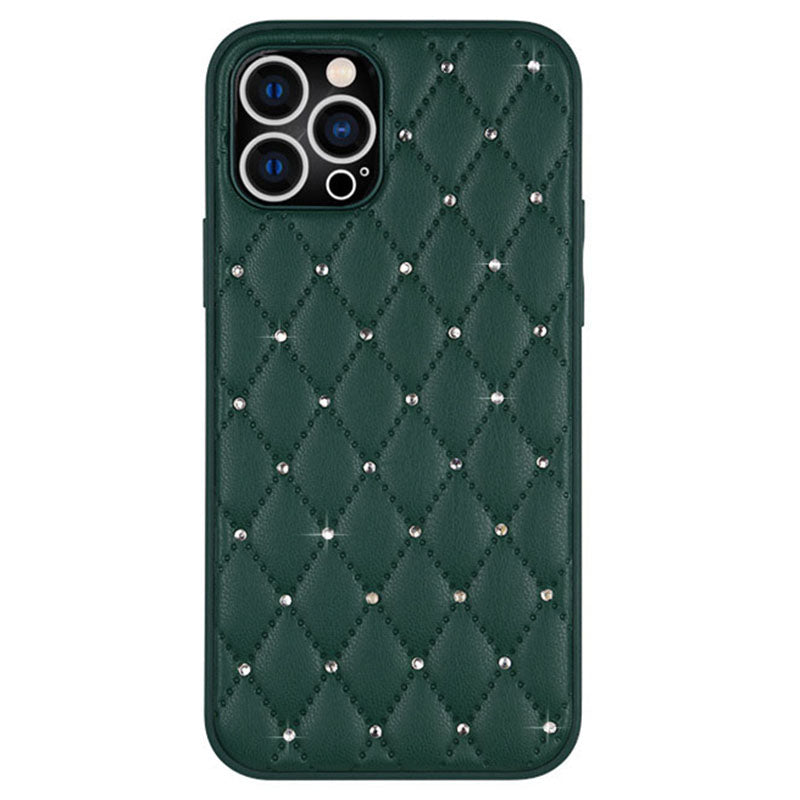 Protective Case for iPhone 13 Pro 6.1 inch, Rhinestone Decor Rhombus Texture PU Leather+TPU Phone Cover Shockproof Back Shell