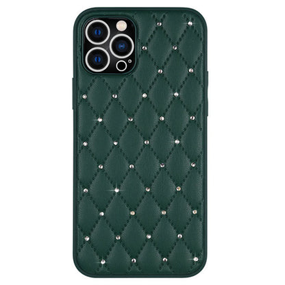 Protective Case for iPhone 13 Pro 6.1 inch, Rhinestone Decor Rhombus Texture PU Leather+TPU Phone Cover Shockproof Back Shell