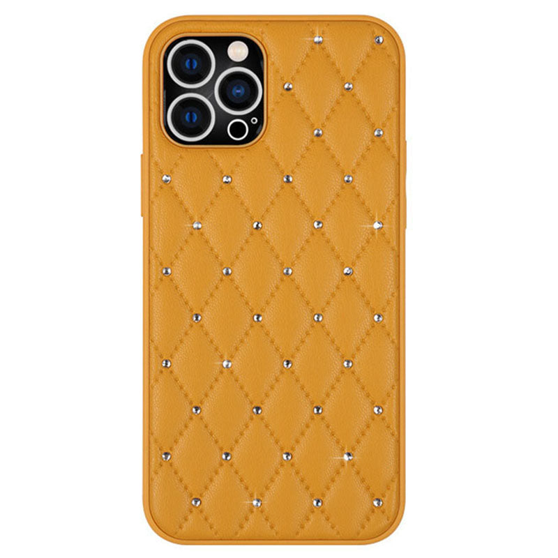 Protective Case for iPhone 13 Pro 6.1 inch, Rhinestone Decor Rhombus Texture PU Leather+TPU Phone Cover Shockproof Back Shell