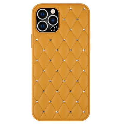 Protective Case for iPhone 13 Pro 6.1 inch, Rhinestone Decor Rhombus Texture PU Leather+TPU Phone Cover Shockproof Back Shell