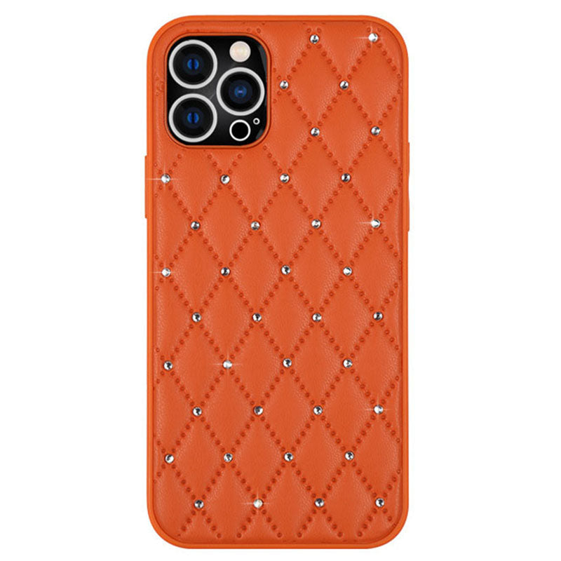 Protective Case for iPhone 13 Pro 6.1 inch, Rhinestone Decor Rhombus Texture PU Leather+TPU Phone Cover Shockproof Back Shell