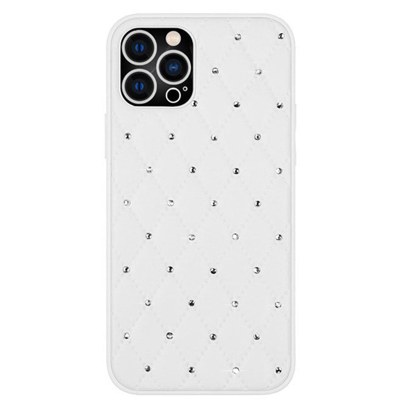 Protective Case for iPhone 13 Pro 6.1 inch, Rhinestone Decor Rhombus Texture PU Leather+TPU Phone Cover Shockproof Back Shell