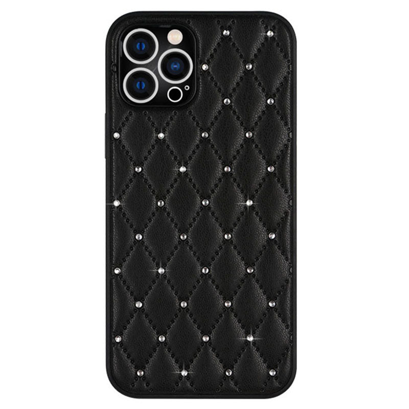 Protective Case for iPhone 13 Pro 6.1 inch, Rhinestone Decor Rhombus Texture PU Leather+TPU Phone Cover Shockproof Back Shell
