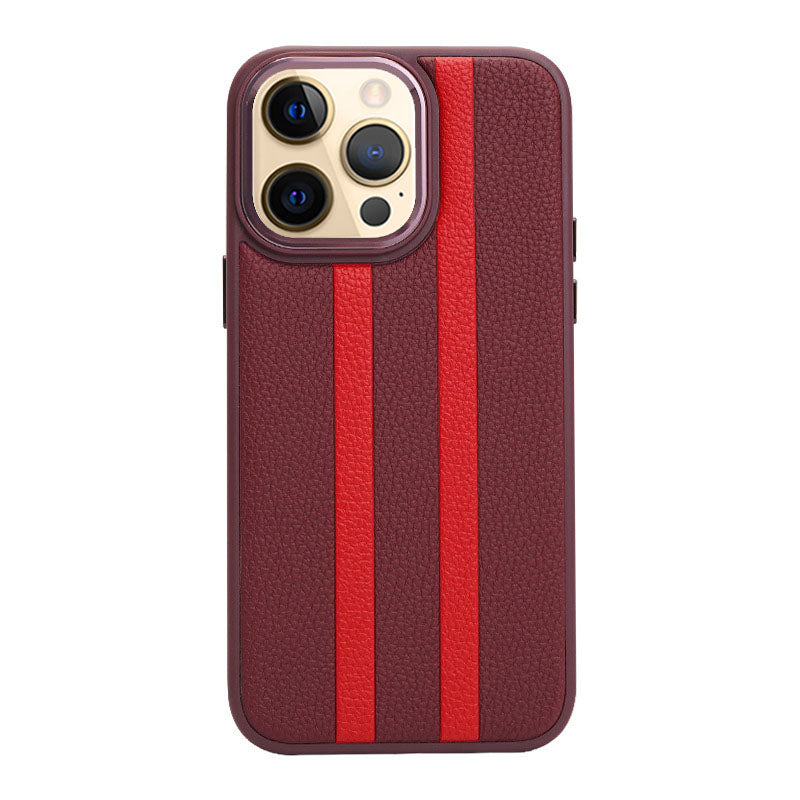 For iPhone 13 Pro 6.1 inch Shockproof Four Corners Airbag Stripes Pattern PU Leather Coated TPU Case Back Cover with Metal Button