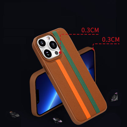 For iPhone 13 Pro 6.1 inch Shockproof Four Corners Airbag Stripes Pattern PU Leather Coated TPU Case Back Cover with Metal Button