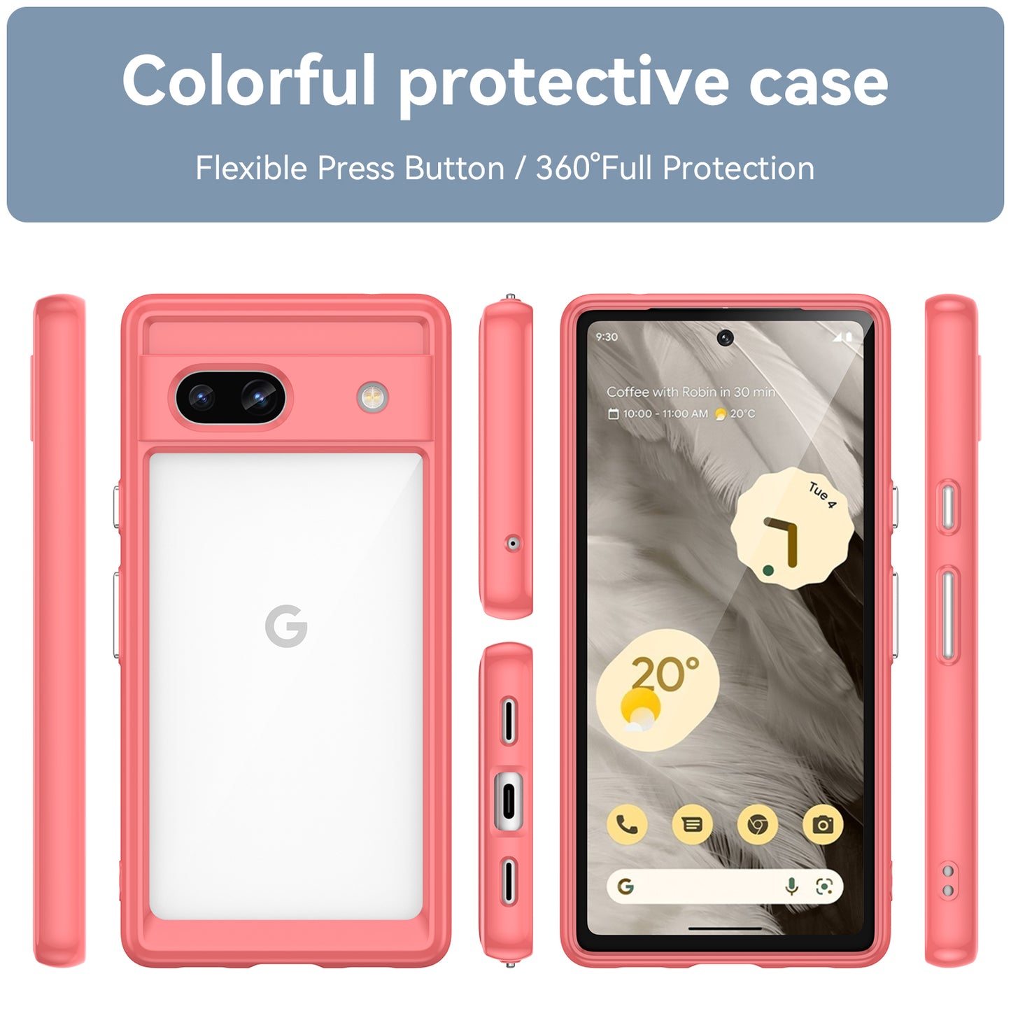 For Google Pixel 7a Phone Case, TPU Bumper+Acrylic Back Shell Shock-absorbing Protective Cover