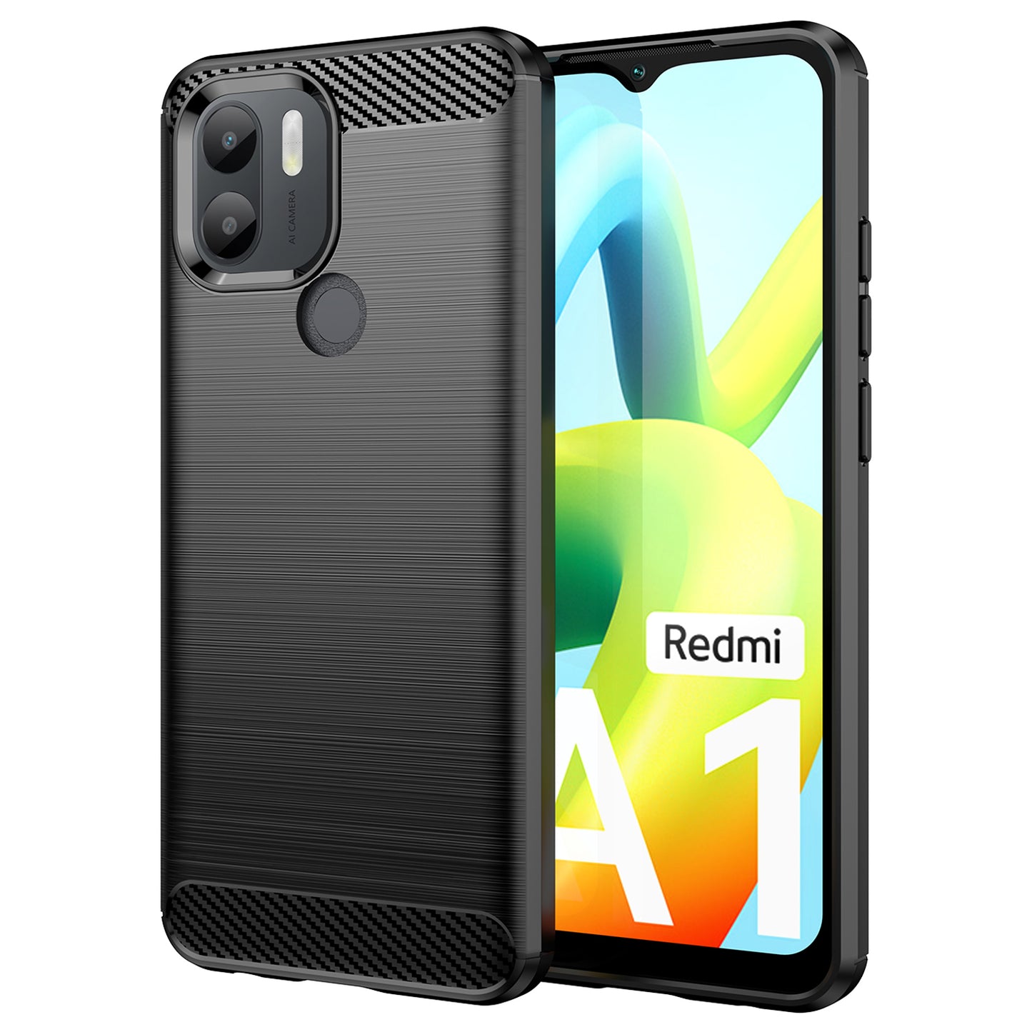 For Xiaomi Redmi A1+ 4G / A2+ 4G / Poco C50 4G Carbon Fiber Texture Anti-drop TPU Protective Phone Cover Brushed Mobile Phone Case