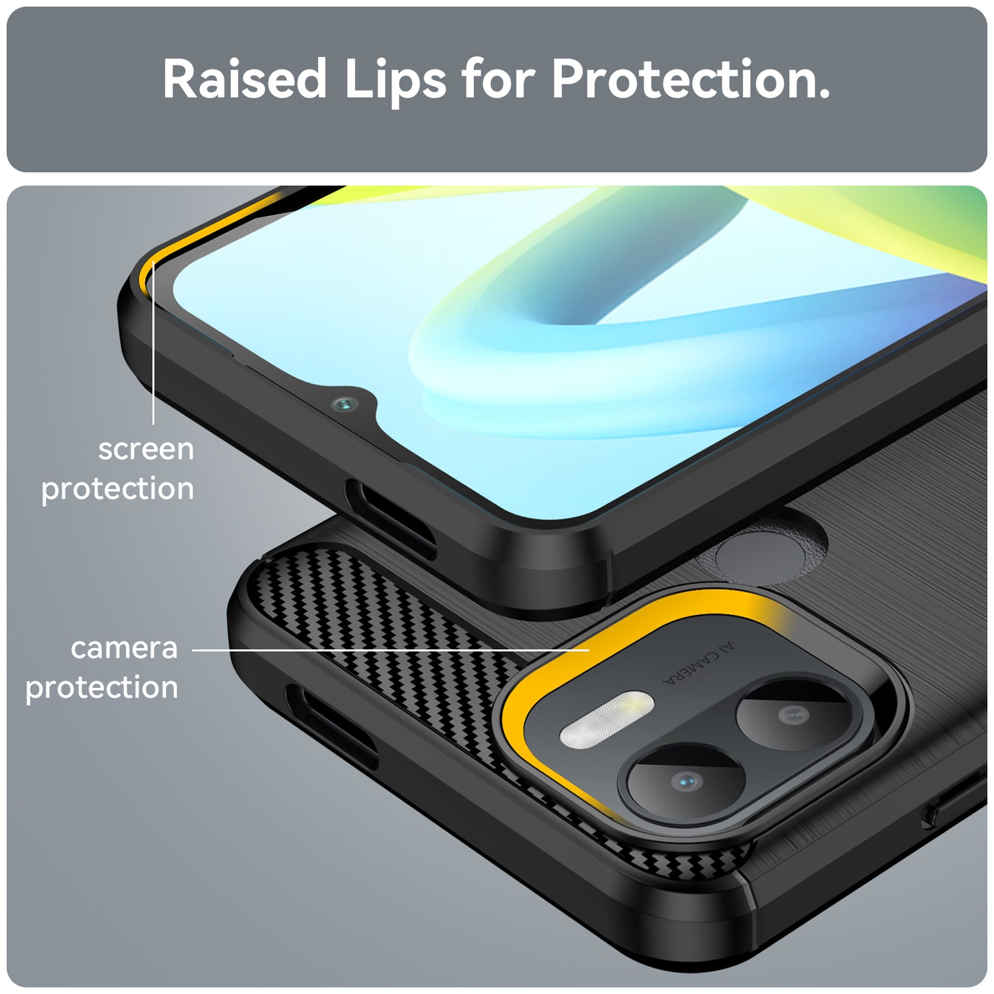 For Xiaomi Redmi A1+ 4G / A2+ 4G / Poco C50 4G Carbon Fiber Texture Anti-drop TPU Protective Phone Cover Brushed Mobile Phone Case