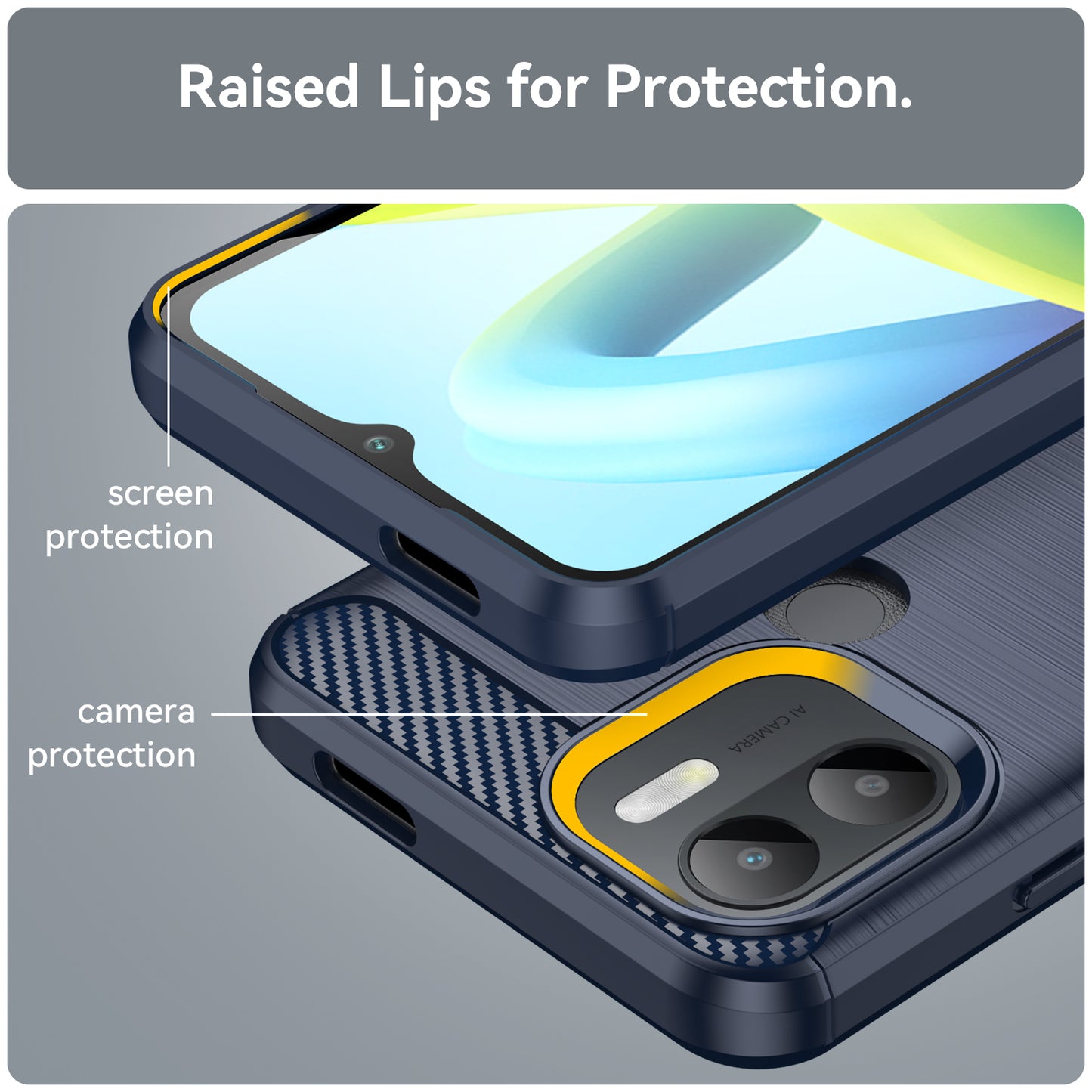 For Xiaomi Redmi A1+ 4G / A2+ 4G / Poco C50 4G Carbon Fiber Texture Anti-drop TPU Protective Phone Cover Brushed Mobile Phone Case