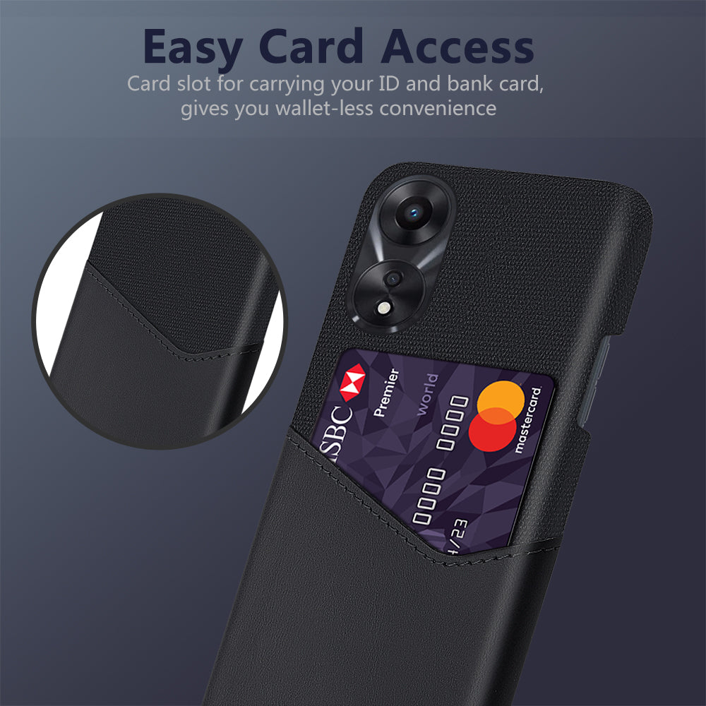 For Oppo A58 5G Cloth Texture Drop-proof Phone Case with Card Slot PU Leather Coated Hard PC Wear-resistant Phone Back Cover