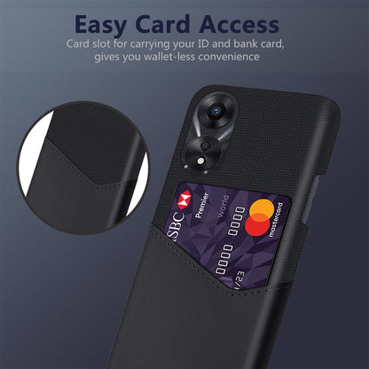 For Oppo A58 5G Cloth Texture Drop-proof Phone Case with Card Slot PU Leather Coated Hard PC Wear-resistant Phone Back Cover