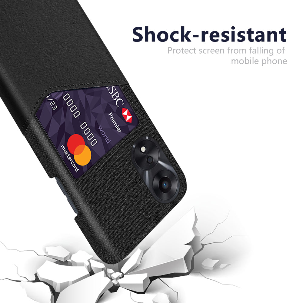 For Oppo A58 5G Cloth Texture Drop-proof Phone Case with Card Slot PU Leather Coated Hard PC Wear-resistant Phone Back Cover