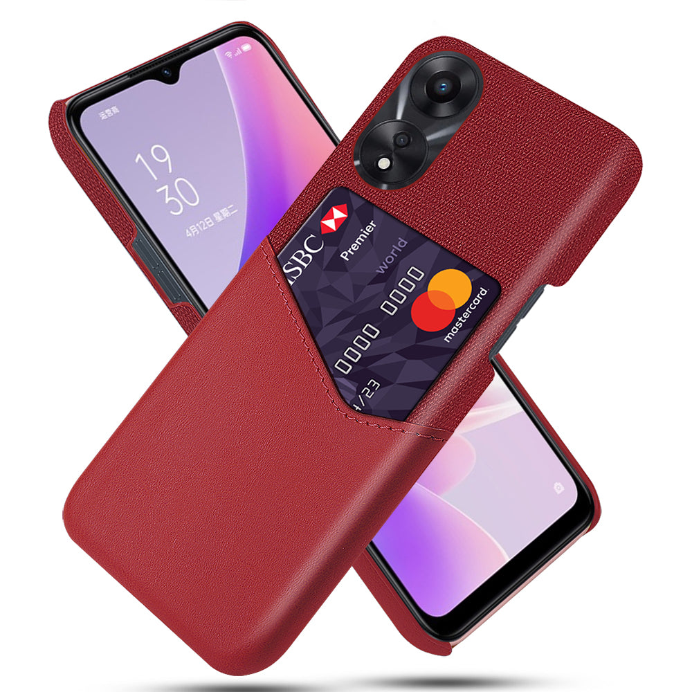 For Oppo A58 5G Cloth Texture Drop-proof Phone Case with Card Slot PU Leather Coated Hard PC Wear-resistant Phone Back Cover