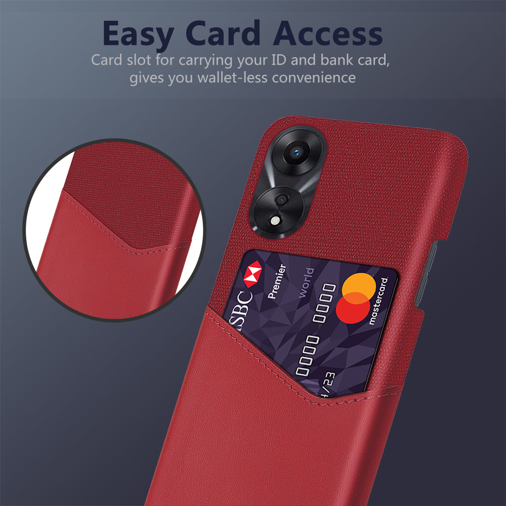 For Oppo A58 5G Cloth Texture Drop-proof Phone Case with Card Slot PU Leather Coated Hard PC Wear-resistant Phone Back Cover