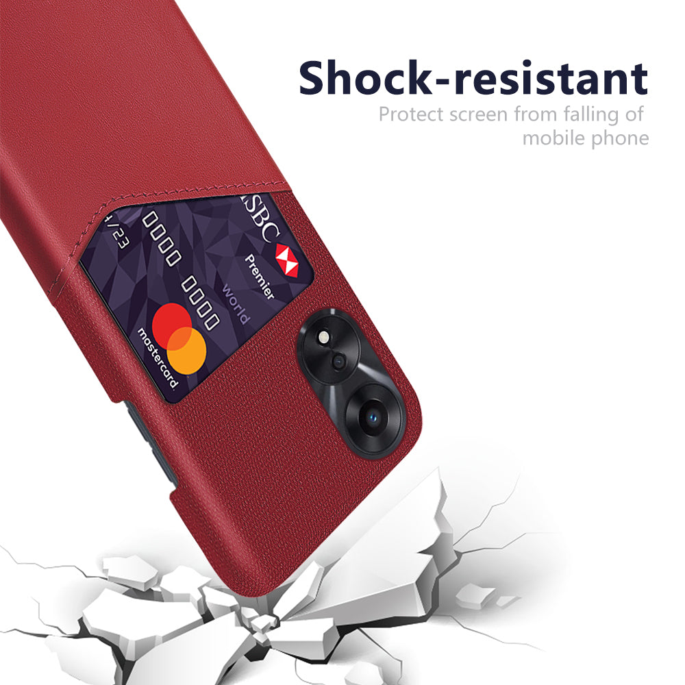 For Oppo A58 5G Cloth Texture Drop-proof Phone Case with Card Slot PU Leather Coated Hard PC Wear-resistant Phone Back Cover