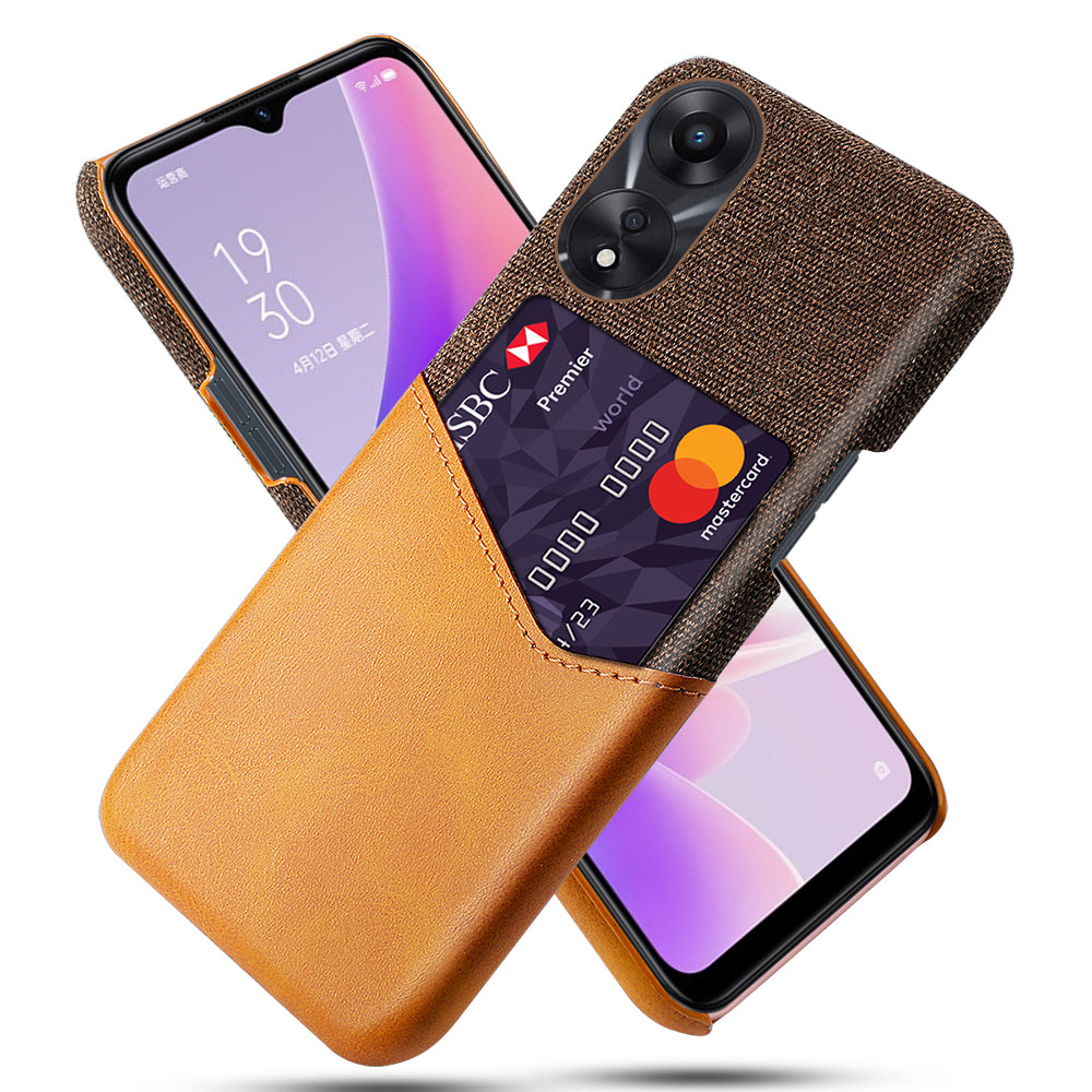 For Oppo A58 5G Cloth Texture Drop-proof Phone Case with Card Slot PU Leather Coated Hard PC Wear-resistant Phone Back Cover