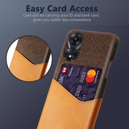 For Oppo A58 5G Cloth Texture Drop-proof Phone Case with Card Slot PU Leather Coated Hard PC Wear-resistant Phone Back Cover