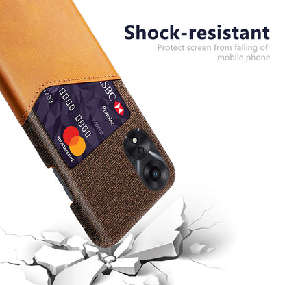 For Oppo A58 5G Cloth Texture Drop-proof Phone Case with Card Slot PU Leather Coated Hard PC Wear-resistant Phone Back Cover