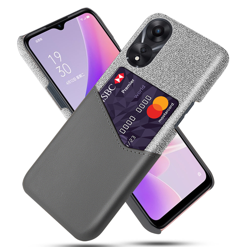 For Oppo A58 5G Cloth Texture Drop-proof Phone Case with Card Slot PU Leather Coated Hard PC Wear-resistant Phone Back Cover