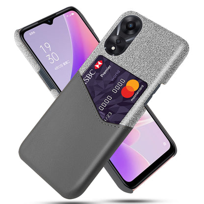 For Oppo A58 5G Cloth Texture Drop-proof Phone Case with Card Slot PU Leather Coated Hard PC Wear-resistant Phone Back Cover