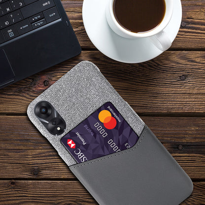 For Oppo A58 5G Cloth Texture Drop-proof Phone Case with Card Slot PU Leather Coated Hard PC Wear-resistant Phone Back Cover