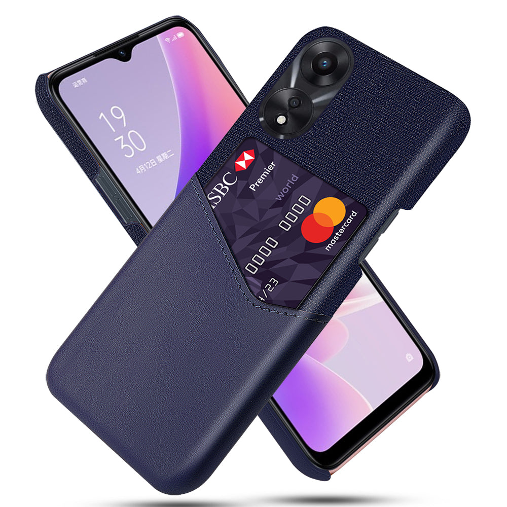 For Oppo A58 5G Cloth Texture Drop-proof Phone Case with Card Slot PU Leather Coated Hard PC Wear-resistant Phone Back Cover