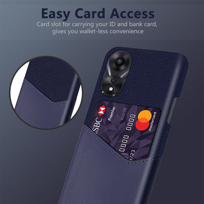 For Oppo A58 5G Cloth Texture Drop-proof Phone Case with Card Slot PU Leather Coated Hard PC Wear-resistant Phone Back Cover