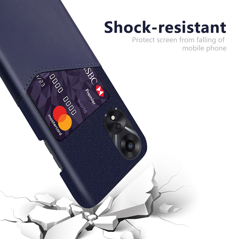 For Oppo A58 5G Cloth Texture Drop-proof Phone Case with Card Slot PU Leather Coated Hard PC Wear-resistant Phone Back Cover