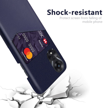 For Oppo A58 5G Cloth Texture Drop-proof Phone Case with Card Slot PU Leather Coated Hard PC Wear-resistant Phone Back Cover