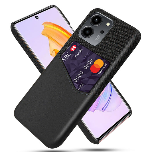 For Honor 80 SE 5G Cloth Texture Phone Case PU Leather Coated Hard PC Scratch-resistant Back Cover Card Holder